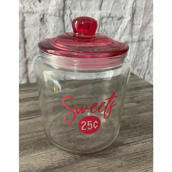 “Sweets” Candy Jar Clear with Fuchsia Pink Top - Picture 2 of 8